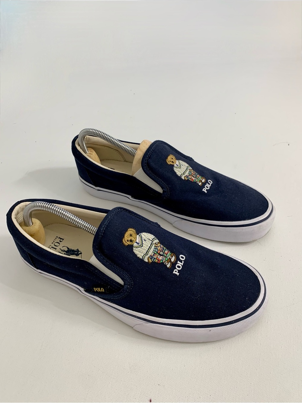 Polo by Ralph Lauren Navy Keaton Slip-On Sneakers with Bear Embroidery size 10